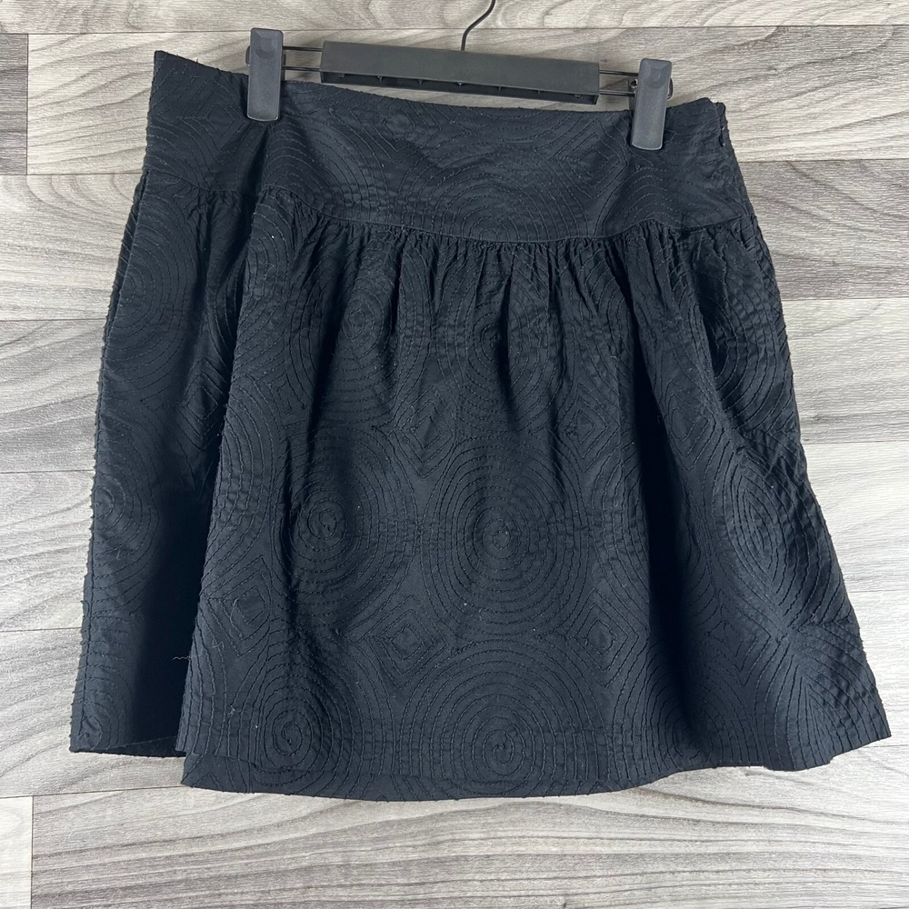 GAP A-Line Mini Skirt Womens 6 Black Embroidred Side Zip 100% Cotton‎ Lined